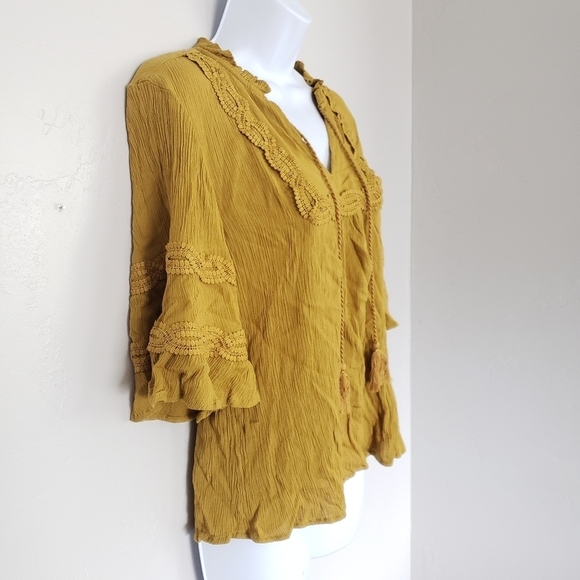 Maurices Golden Blouse Tassel Embroidery Bohemian - Picture 4 of 6
